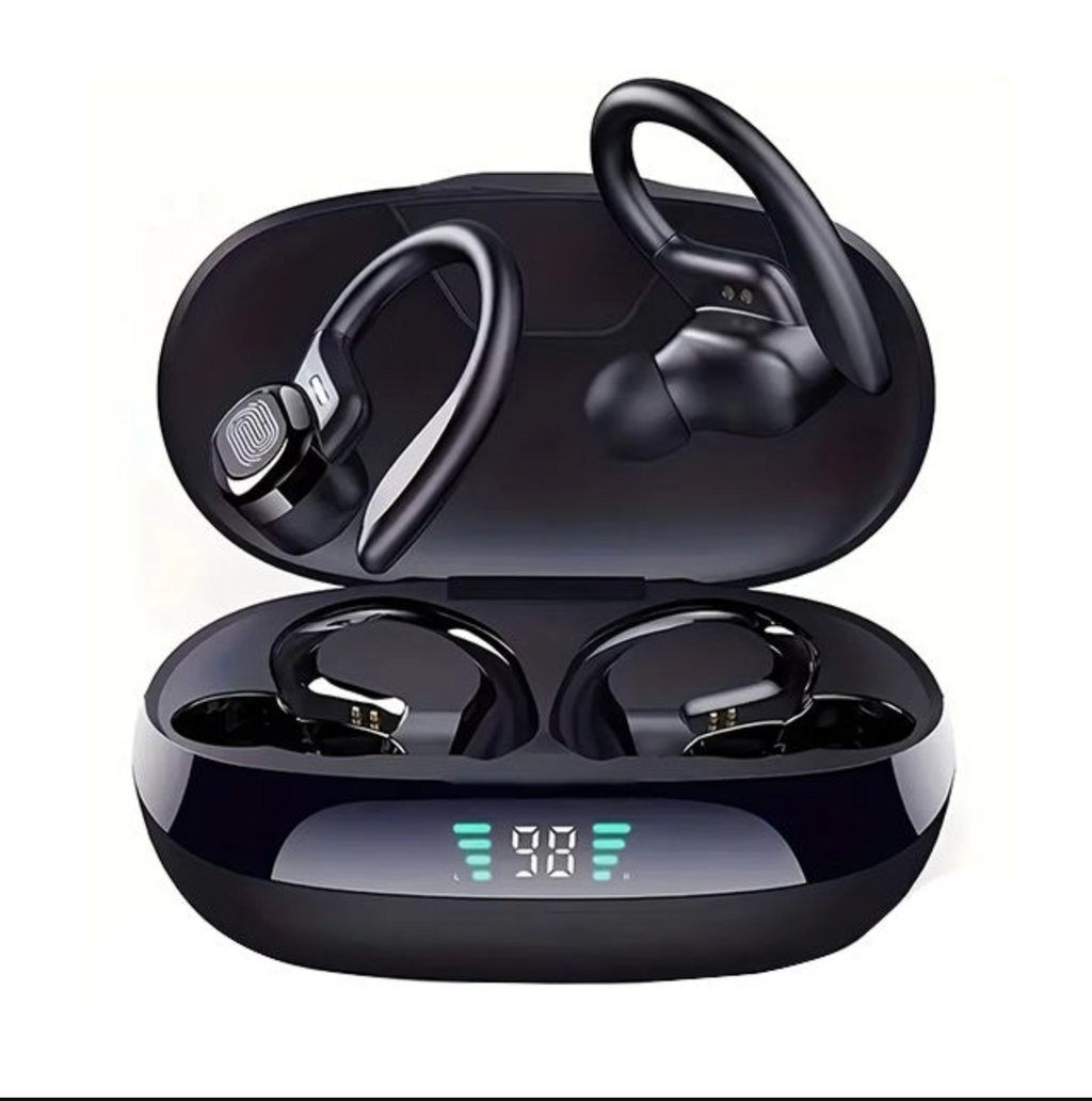 SP16 TWS Wireless Sports Earphones – Stereo Bass Earbuds with Ear Hooks & Microphone