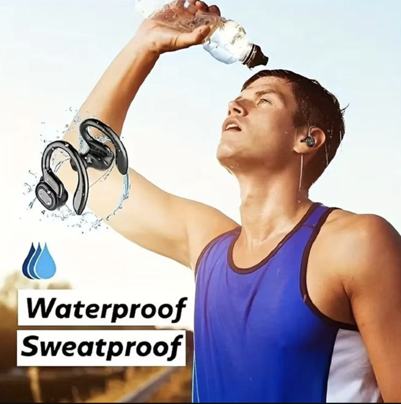 SP16 TWS Wireless Sports Earphones – Stereo Bass Earbuds with Ear Hooks & Microphone