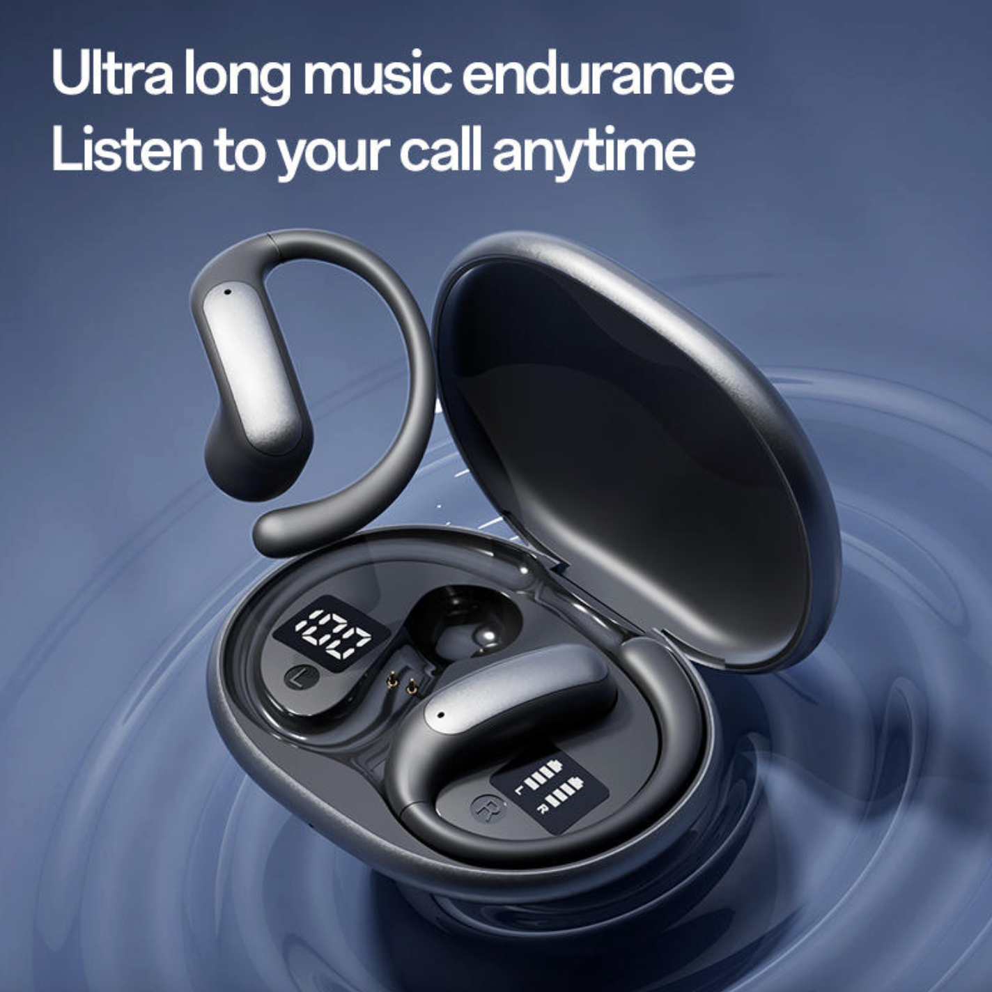 Digital Display Sports Earbuds – Bluetooth 5.4 Ear-Hook TWS with ENC, IPX4 & Hi-Fi Stereo Sound