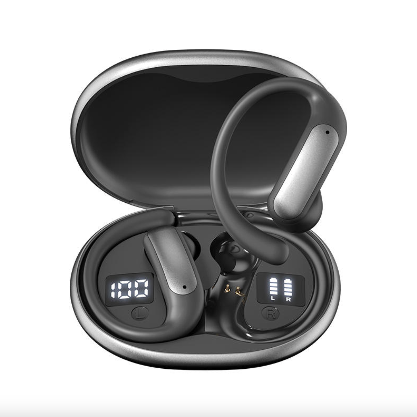 Digital Display Sports Earbuds – Bluetooth 5.4 Ear-Hook TWS with ENC, IPX4 & Hi-Fi Stereo Sound